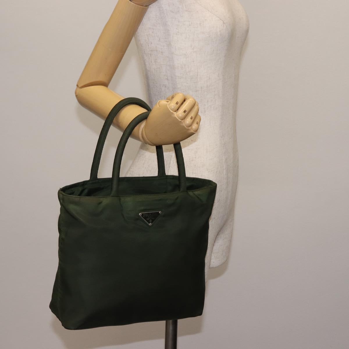 PRADA Hand Bag Nylon Khaki Silver Auth bs29885