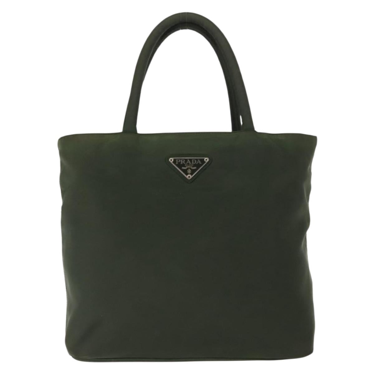 PRADA Hand Bag Nylon Khaki Silver Auth bs29885