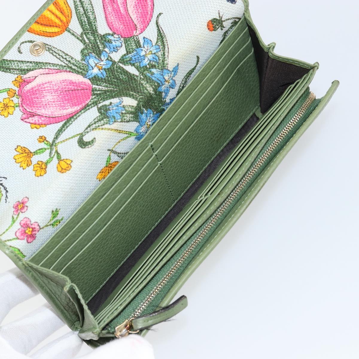 GUCCI Flora Continental Wallet Leather Green 376186 0959 Auth bs29886