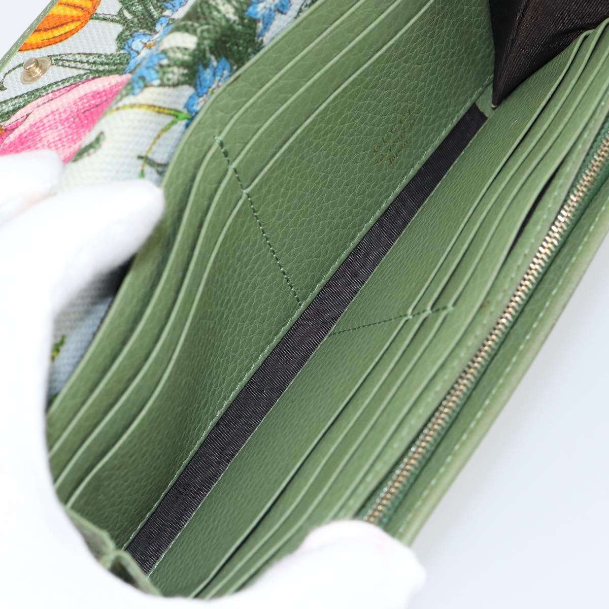 GUCCI Flora Continental Wallet Leather Green 376186 0959 Auth bs29886
