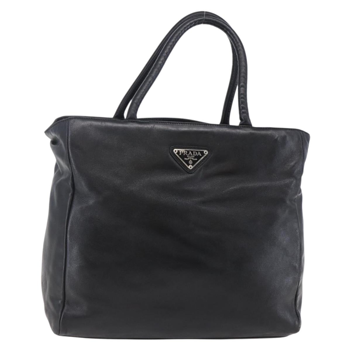 PRADA Tote Bag Leather Black Silver Auth bs29887