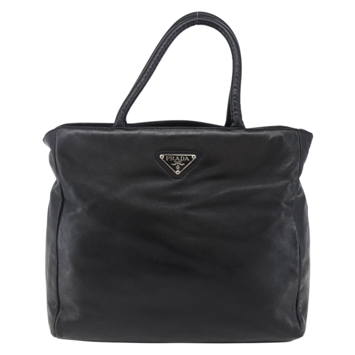 PRADA Tote Bag Leather Black Silver Auth bs29887