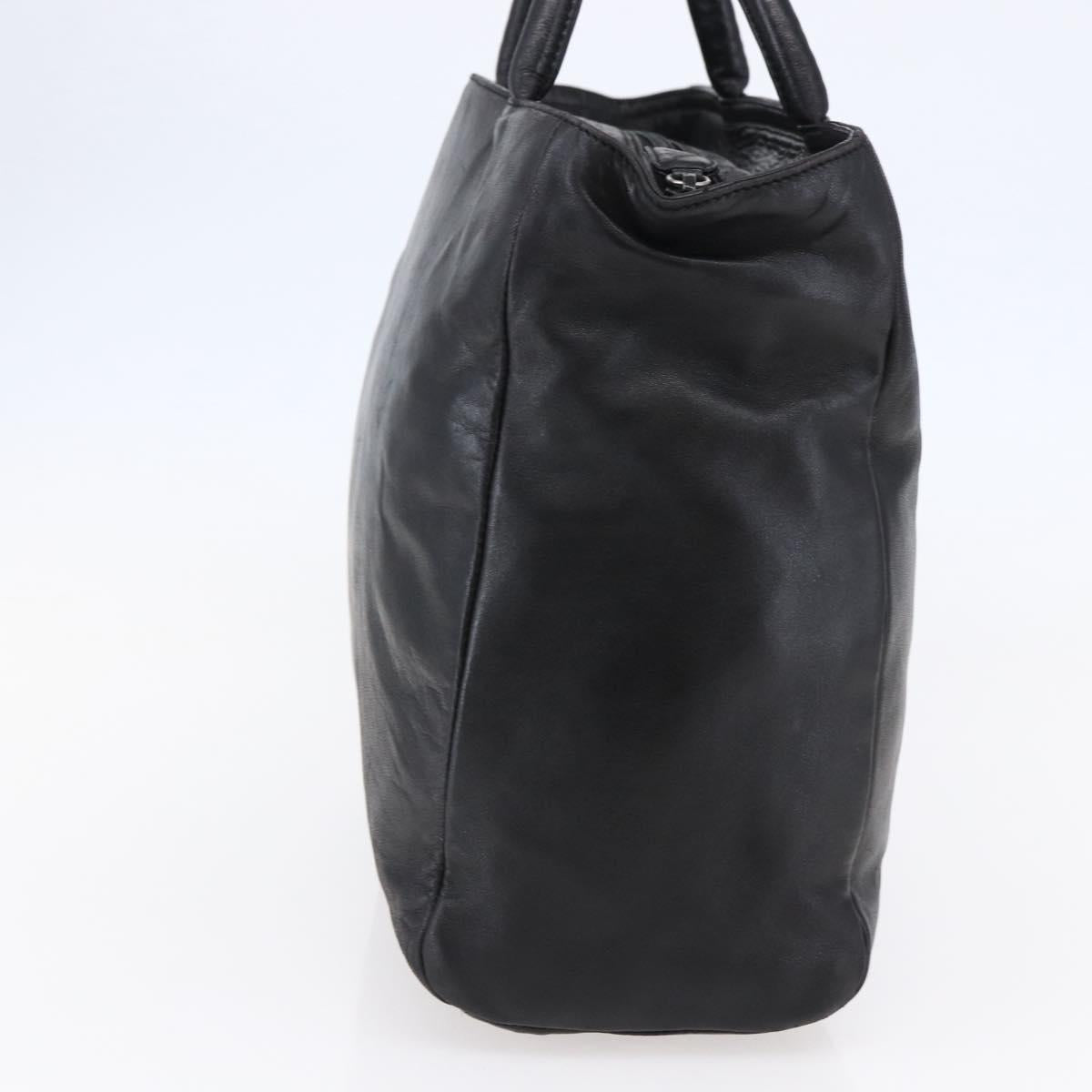 PRADA Tote Bag Leather Black Silver Auth bs29887