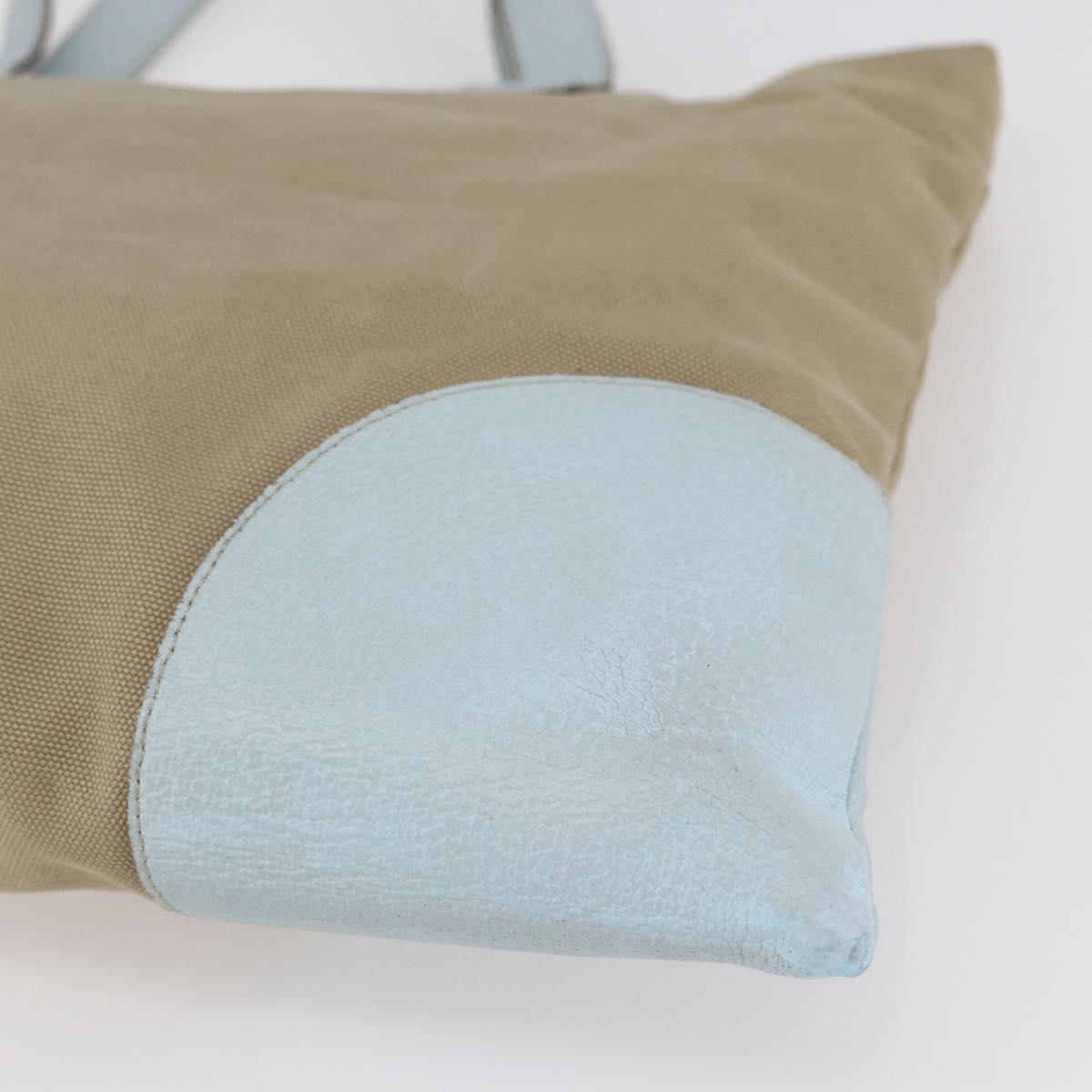 PRADA Tote Bag Canvas Beige Light Blue Auth bs29888