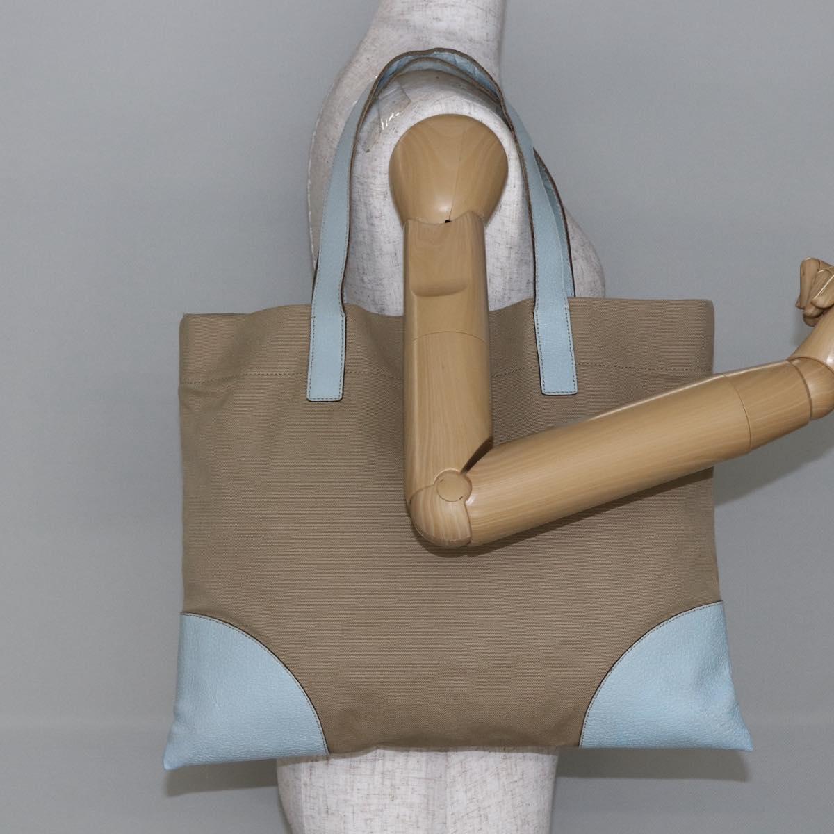 PRADA Tote Bag Canvas Beige Light Blue Auth bs29888