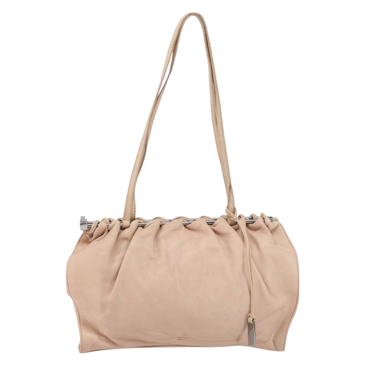 GUCCI Tote Bag Leather Beige Silver 002 1054 Auth bs29889