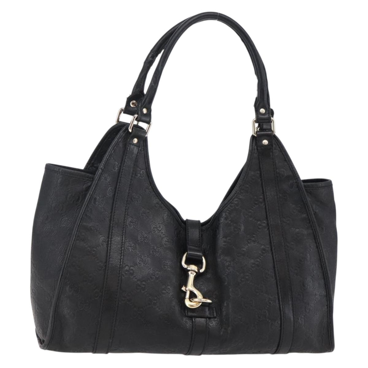 GUCCI GG Canvas Jackie Guccissima Bag Leather Black Gold 203494 Auth bs29890