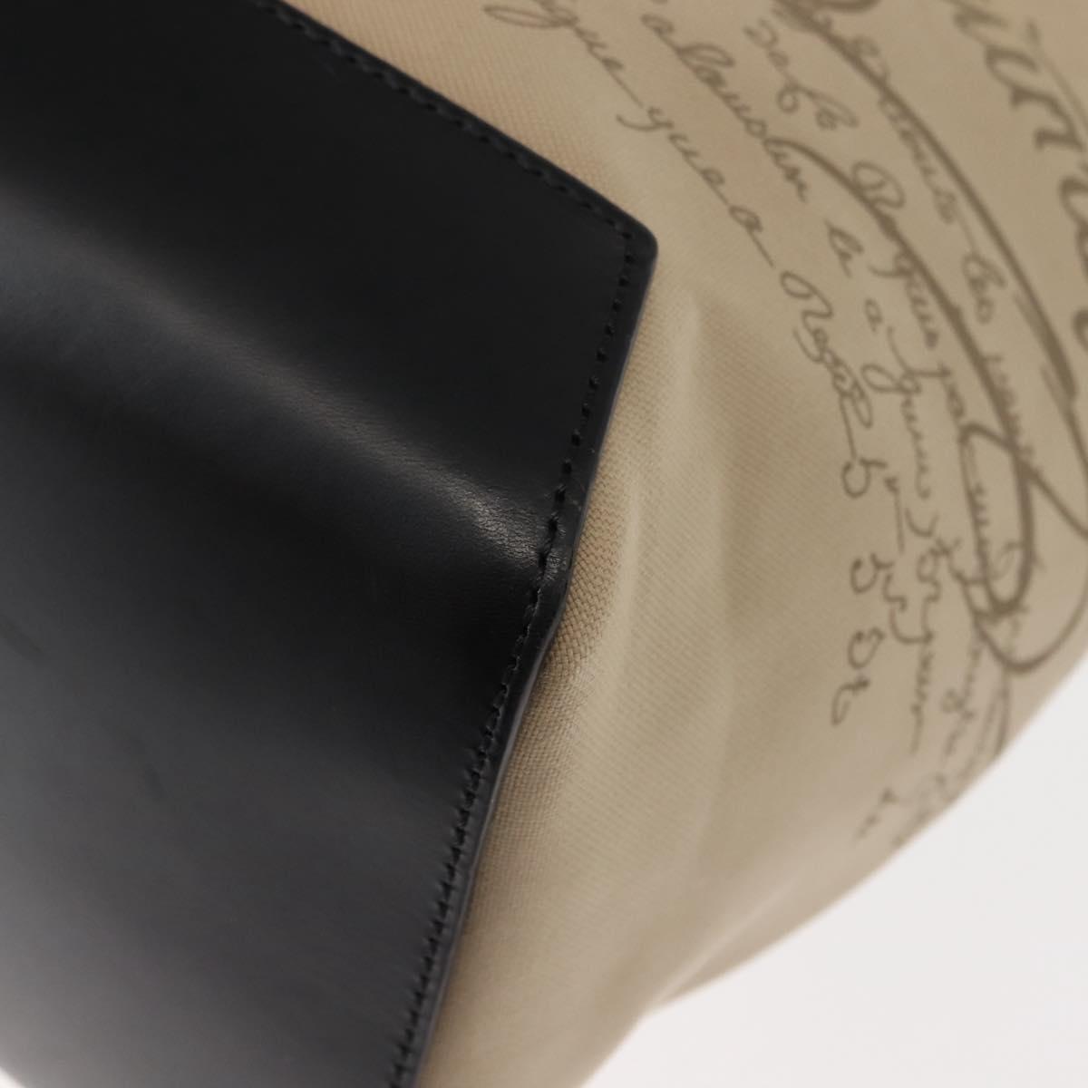 Berluti Calligraphy Tote Bag Canvas Leather Beige Silver Auth bs29891