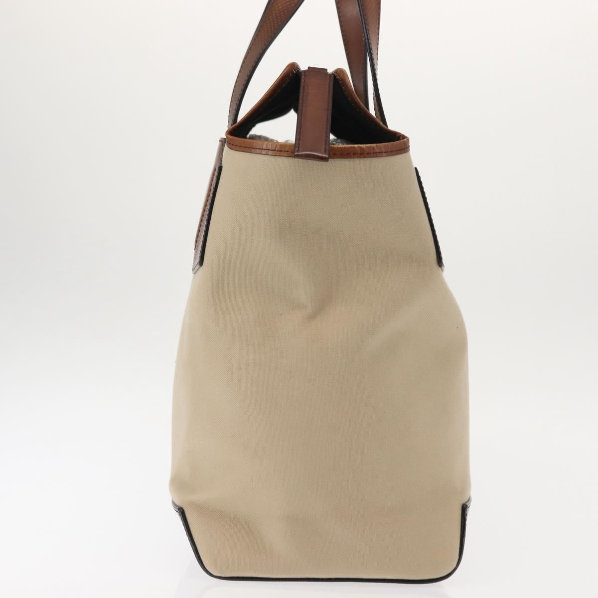 Berluti Calligraphy Tote Bag Canvas Leather Beige Silver Auth bs29891