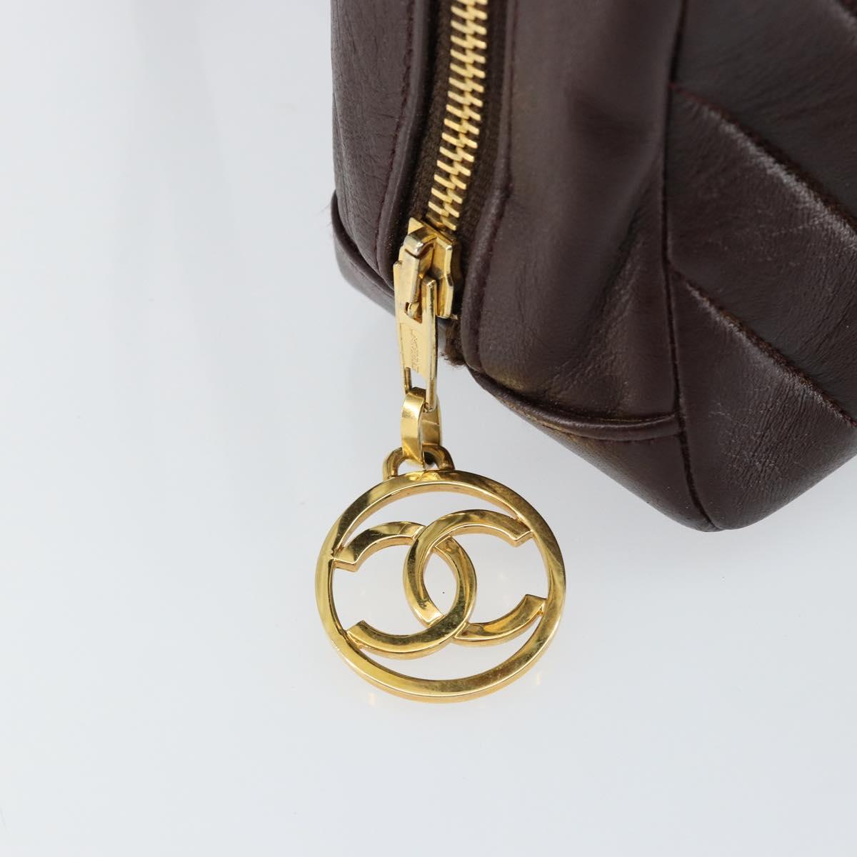 CHANEL V stitch Shoulder Bag Lamb Skin Brown Gold CC Auth bs29893