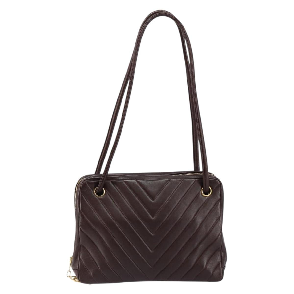 CHANEL V stitch Shoulder Bag Lamb Skin Brown Gold CC Auth bs29893