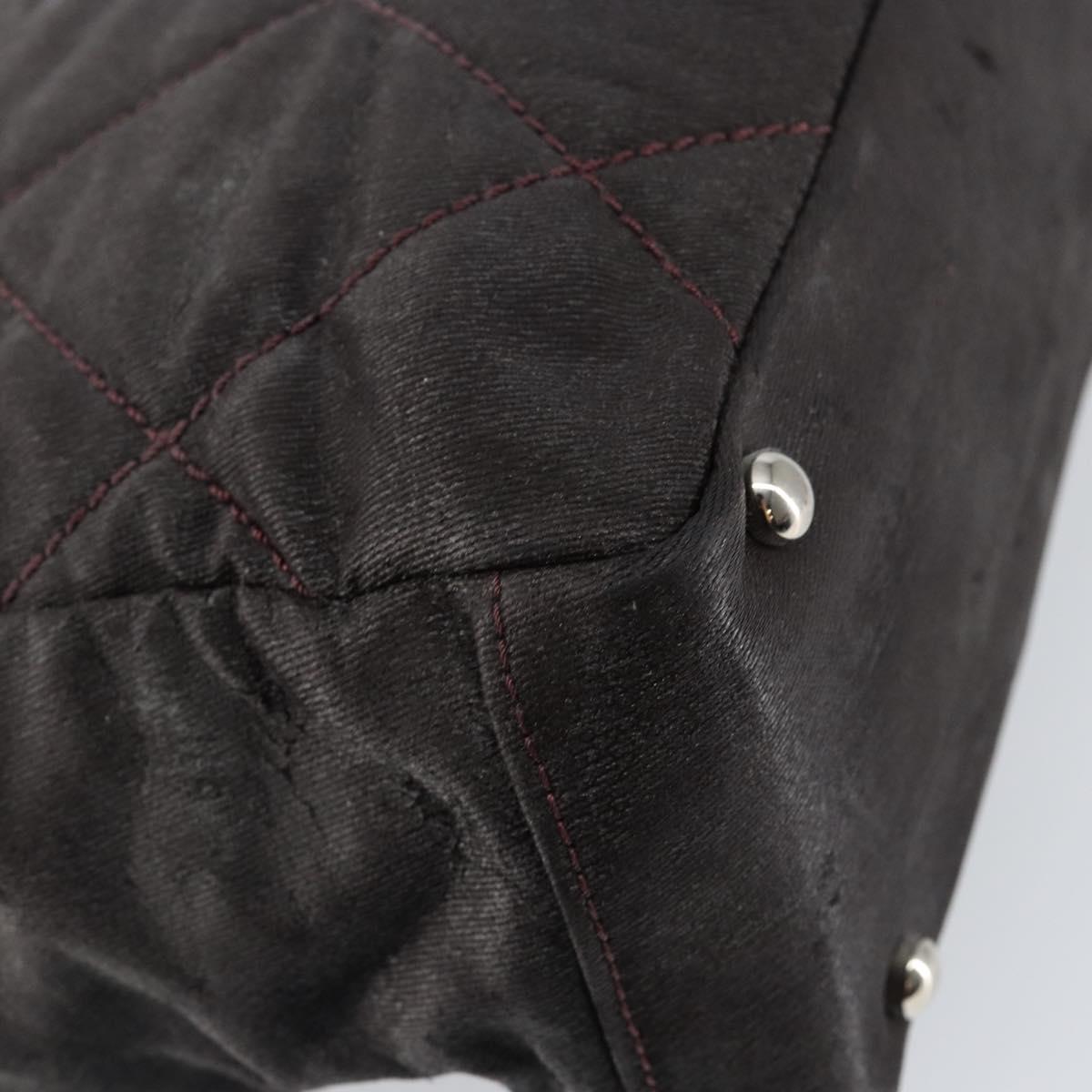 CHANEL Paris Biarritz Tote Bag Coated Canvas Dark Brown Silver CC Auth bs29897