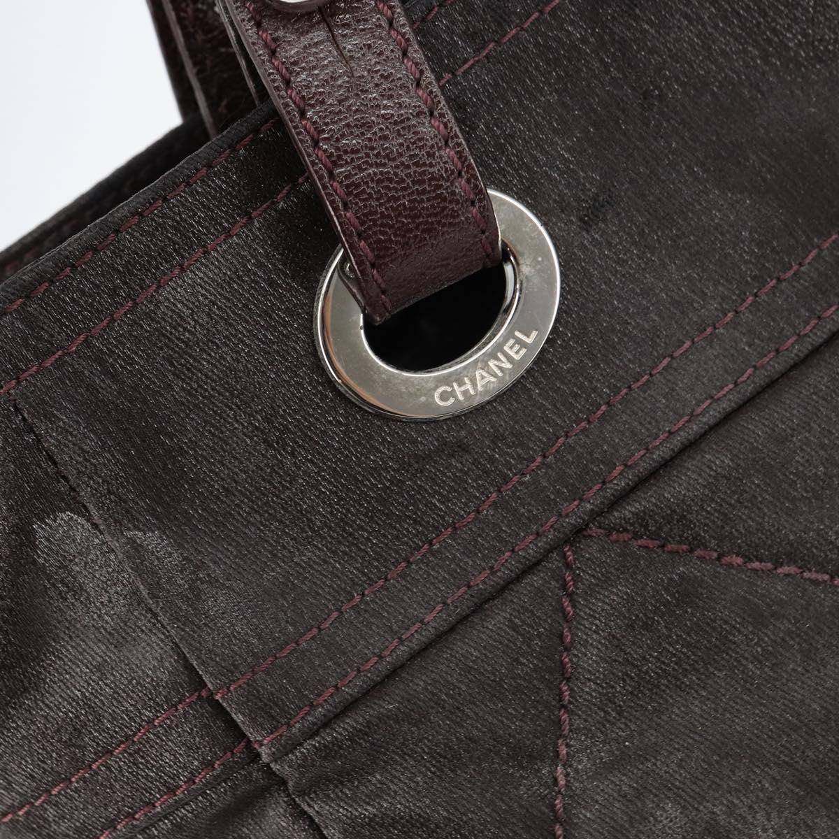 CHANEL Paris Biarritz Tote Bag Coated Canvas Dark Brown Silver CC Auth bs29897