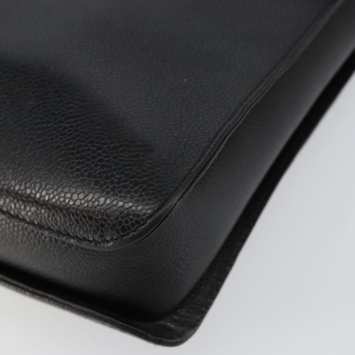 CHANEL Briefcase Caviar Skin Black Gold CC Auth bs29898