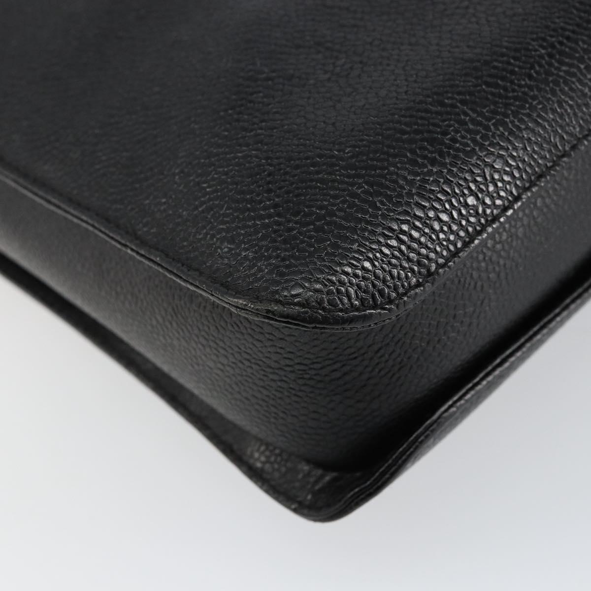 CHANEL Briefcase Caviar Skin Black Gold CC Auth bs29898