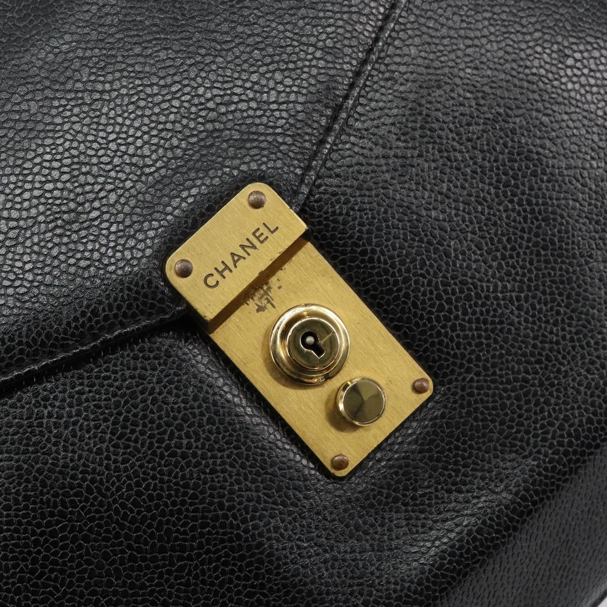 CHANEL Briefcase Caviar Skin Black Gold CC Auth bs29898