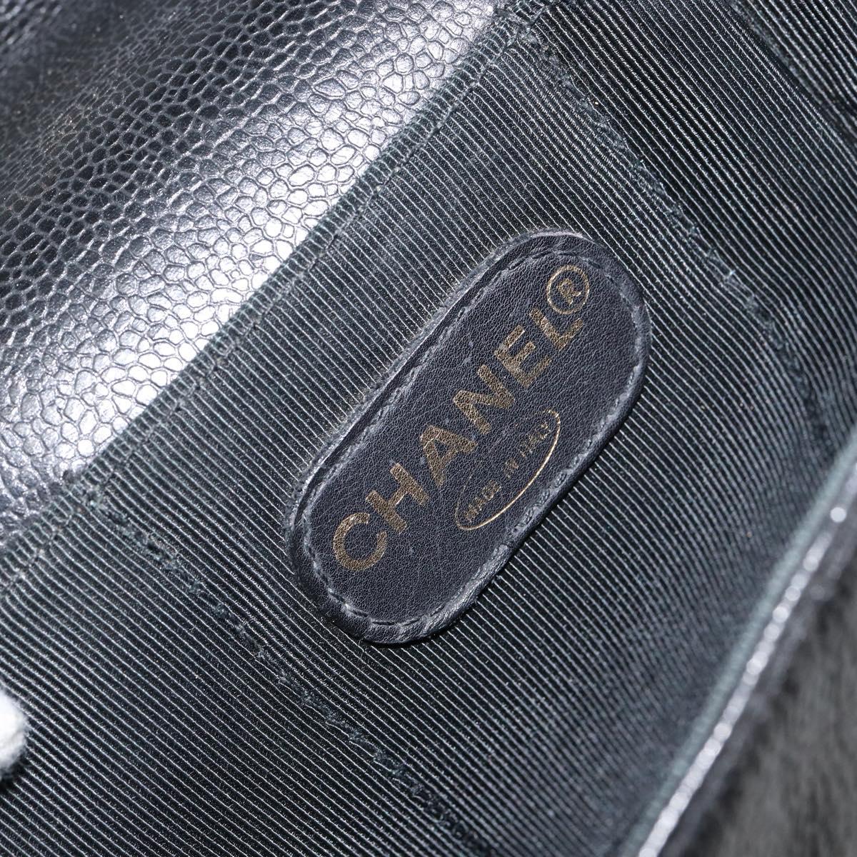 CHANEL Briefcase Caviar Skin Black Gold CC Auth bs29898