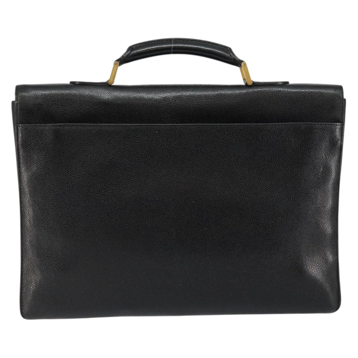 CHANEL Briefcase Caviar Skin Black Gold CC Auth bs29898