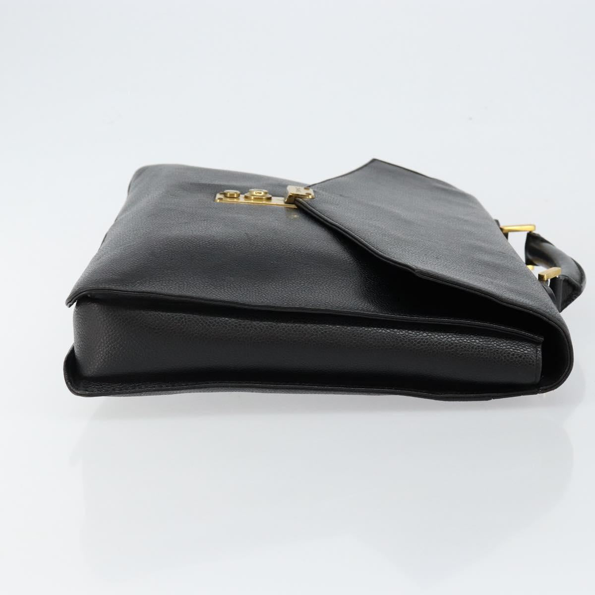 CHANEL Briefcase Caviar Skin Black Gold CC Auth bs29898