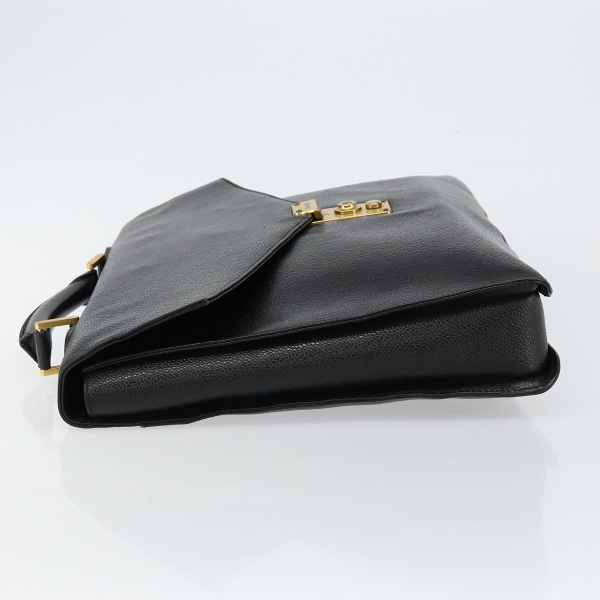 CHANEL Briefcase Caviar Skin Black Gold CC Auth bs29898