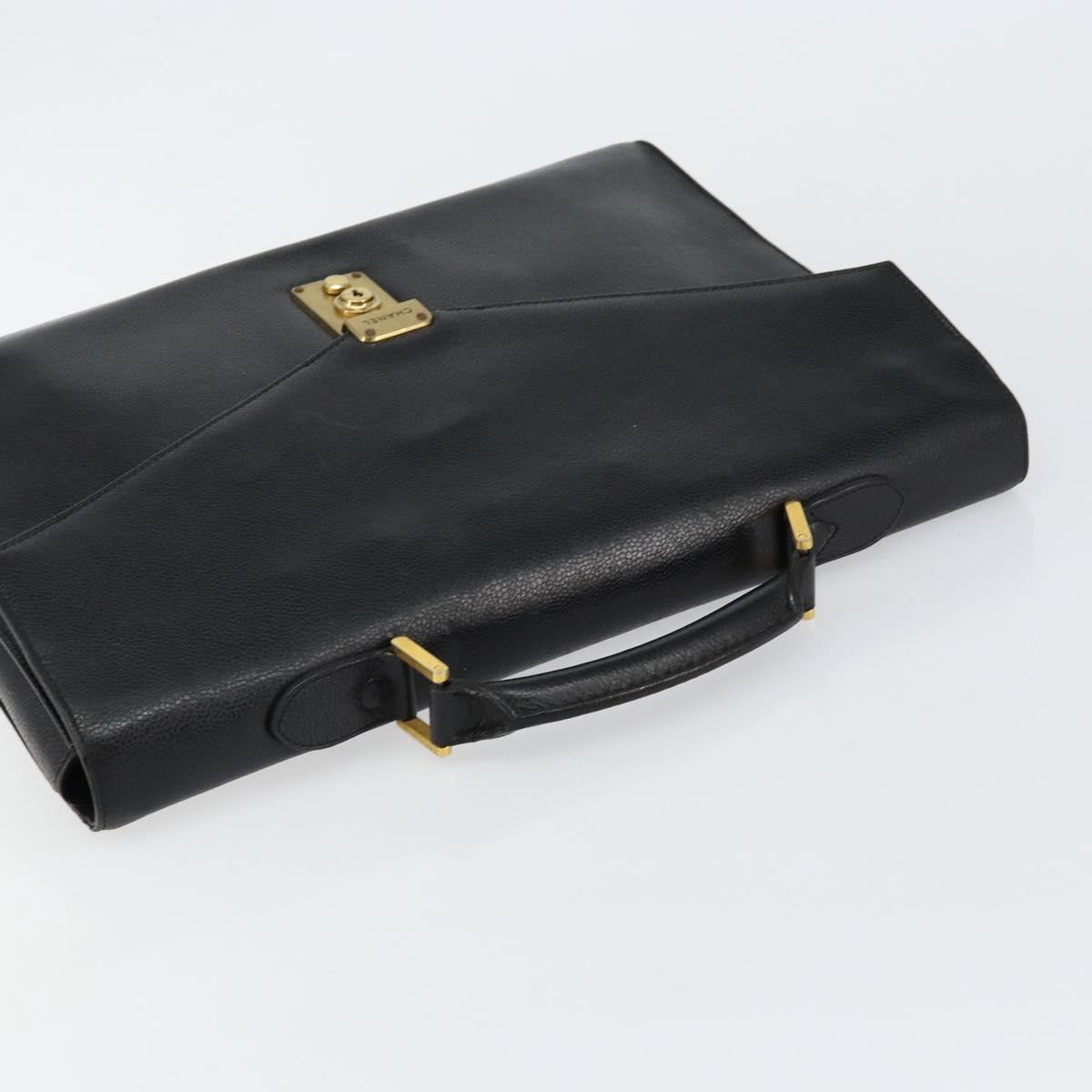 CHANEL Briefcase Caviar Skin Black Gold CC Auth bs29898