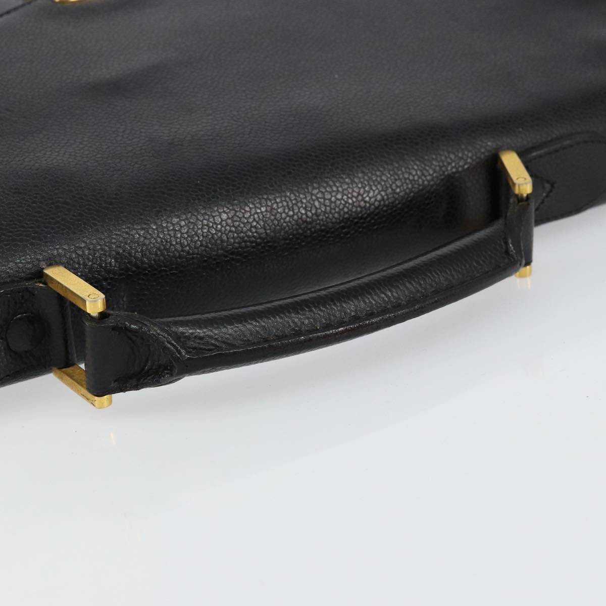 CHANEL Briefcase Caviar Skin Black Gold CC Auth bs29898