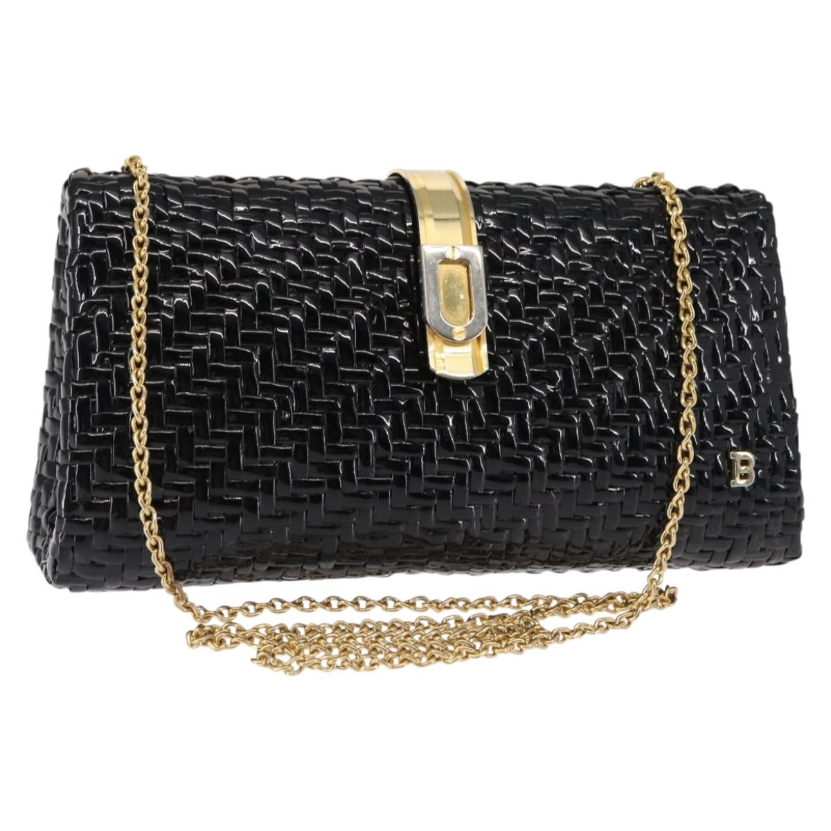 BALLY Chain Shoulder Bag Rattan Black Gold Auth bs29900
