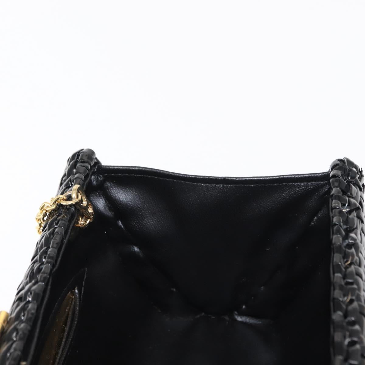 BALLY Chain Shoulder Bag Rattan Black Gold Auth bs29900