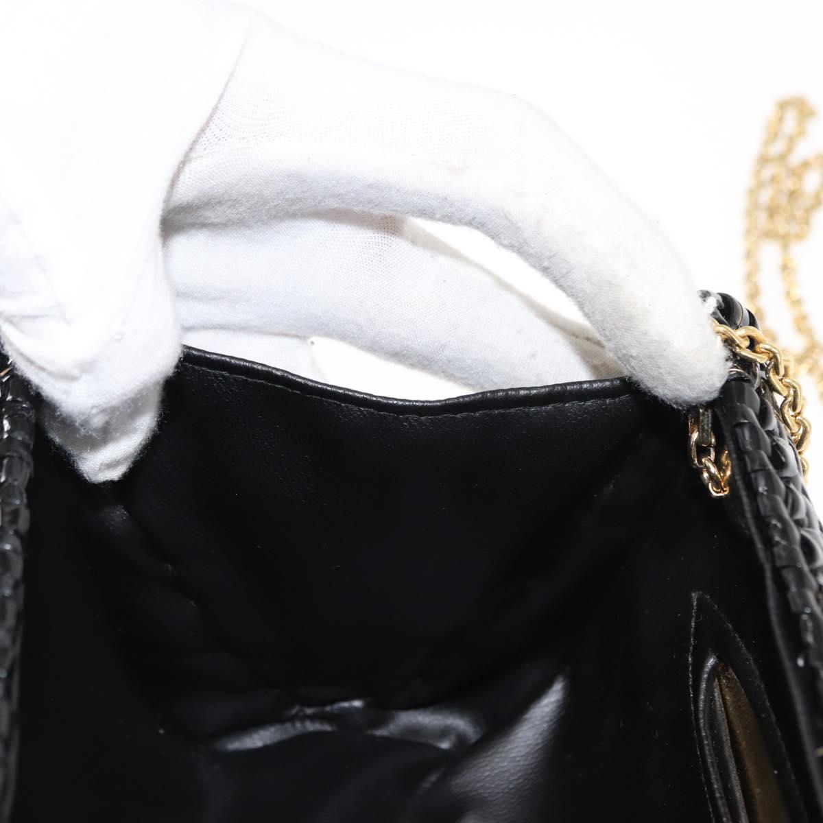 BALLY Chain Shoulder Bag Rattan Black Gold Auth bs29900