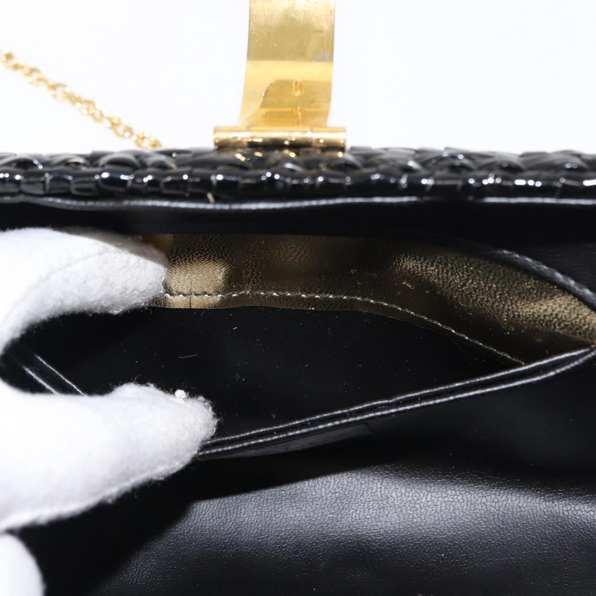 BALLY Chain Shoulder Bag Rattan Black Gold Auth bs29900