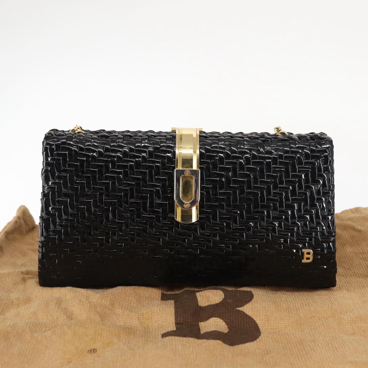 BALLY Chain Shoulder Bag Rattan Black Gold Auth bs29900