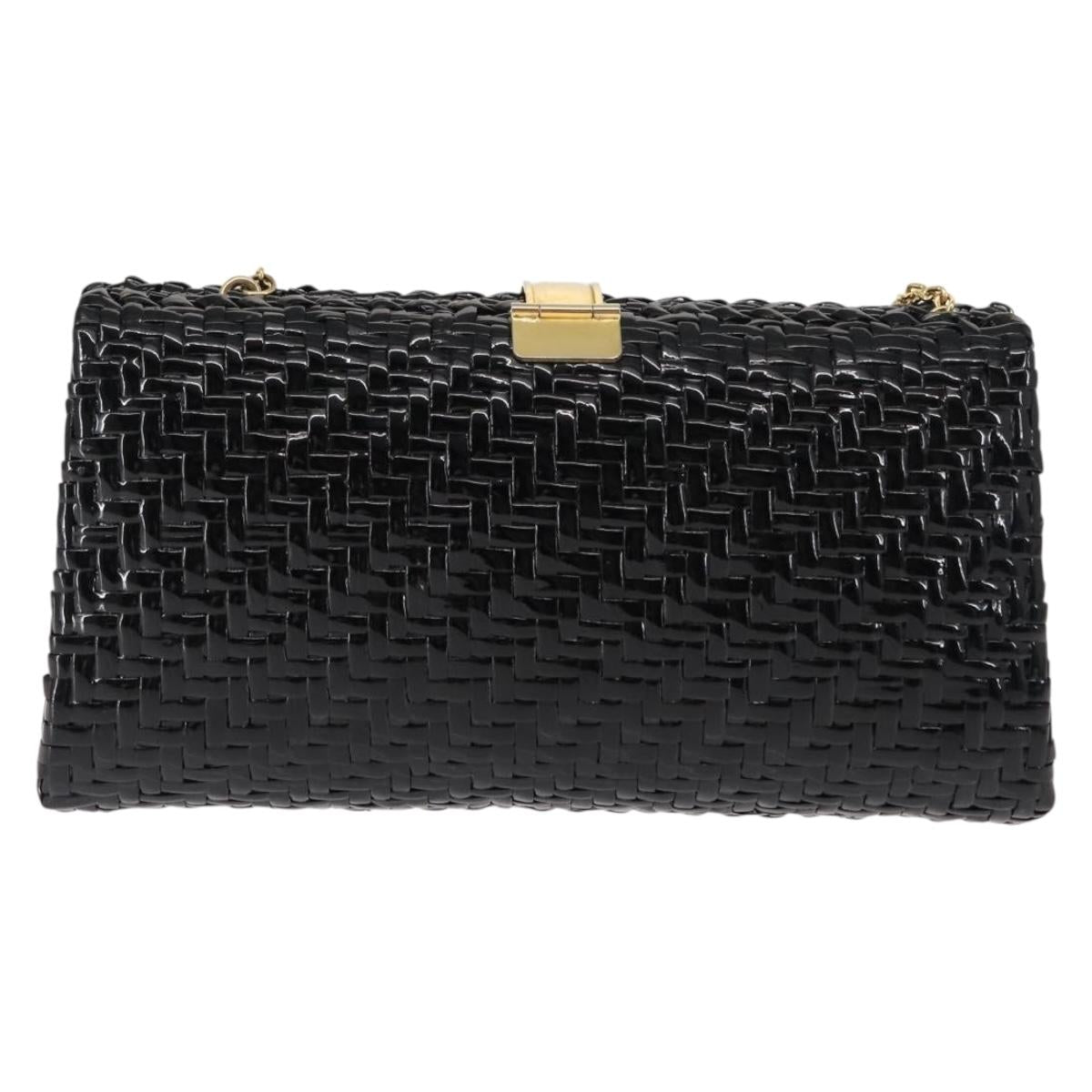 BALLY Chain Shoulder Bag Rattan Black Gold Auth bs29900