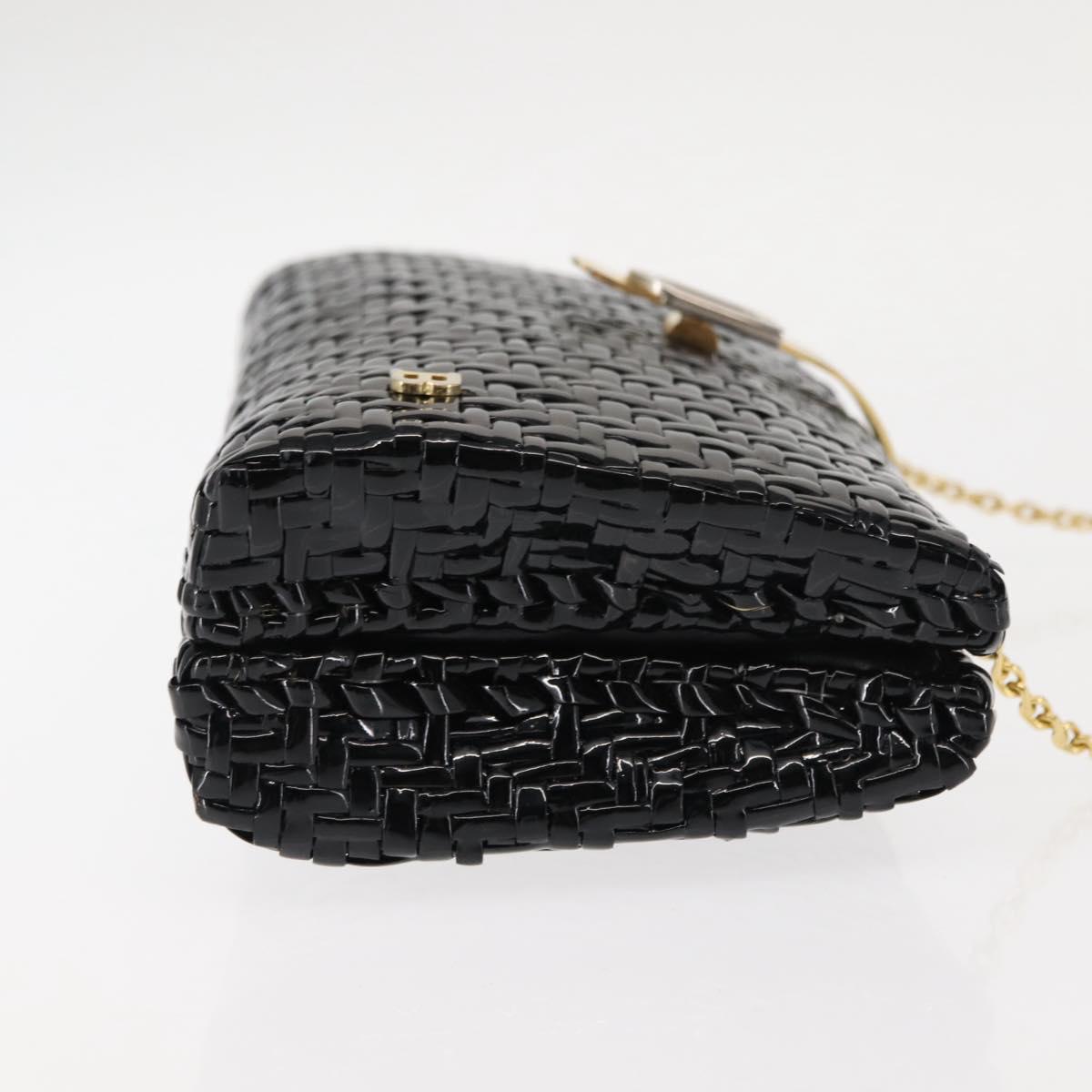 BALLY Chain Shoulder Bag Rattan Black Gold Auth bs29900