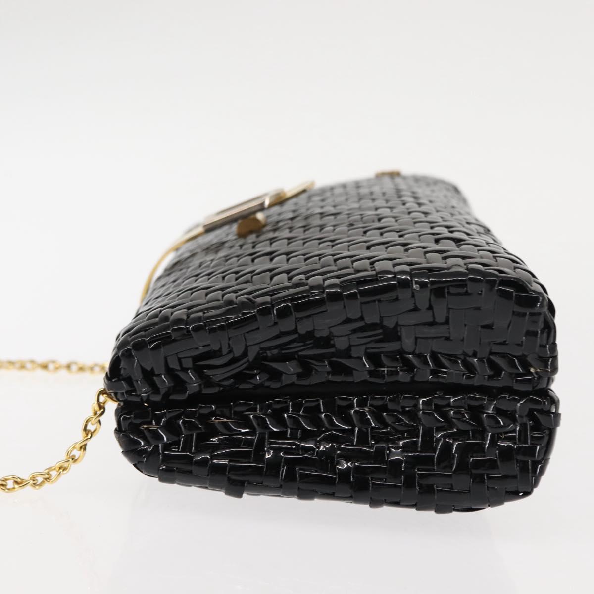 BALLY Chain Shoulder Bag Rattan Black Gold Auth bs29900