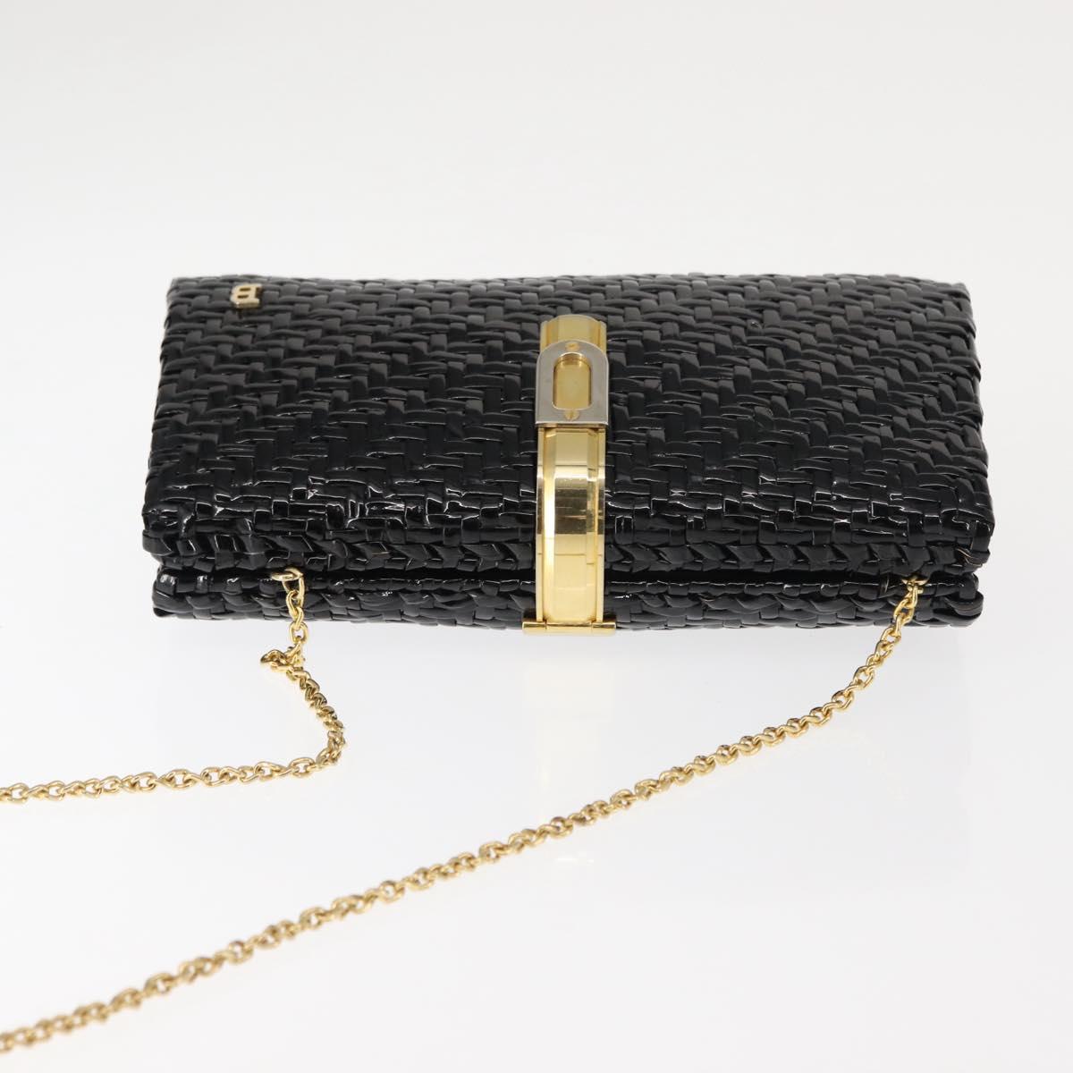 BALLY Chain Shoulder Bag Rattan Black Gold Auth bs29900