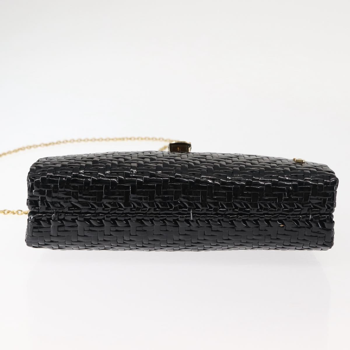 BALLY Chain Shoulder Bag Rattan Black Gold Auth bs29900