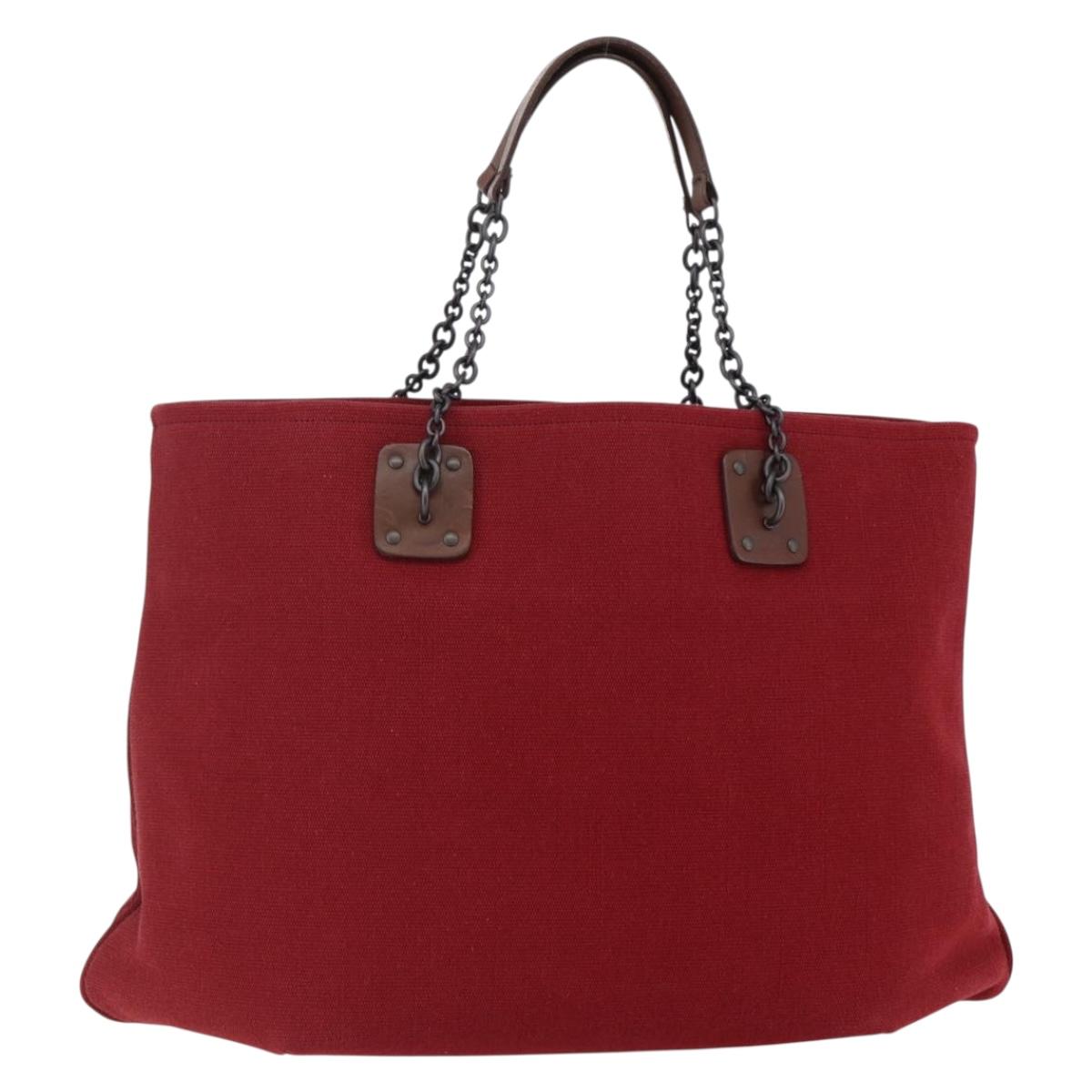 BOTTEGA VENETA Chain Tote Bag Canvas Outlet Red Auth bs29902