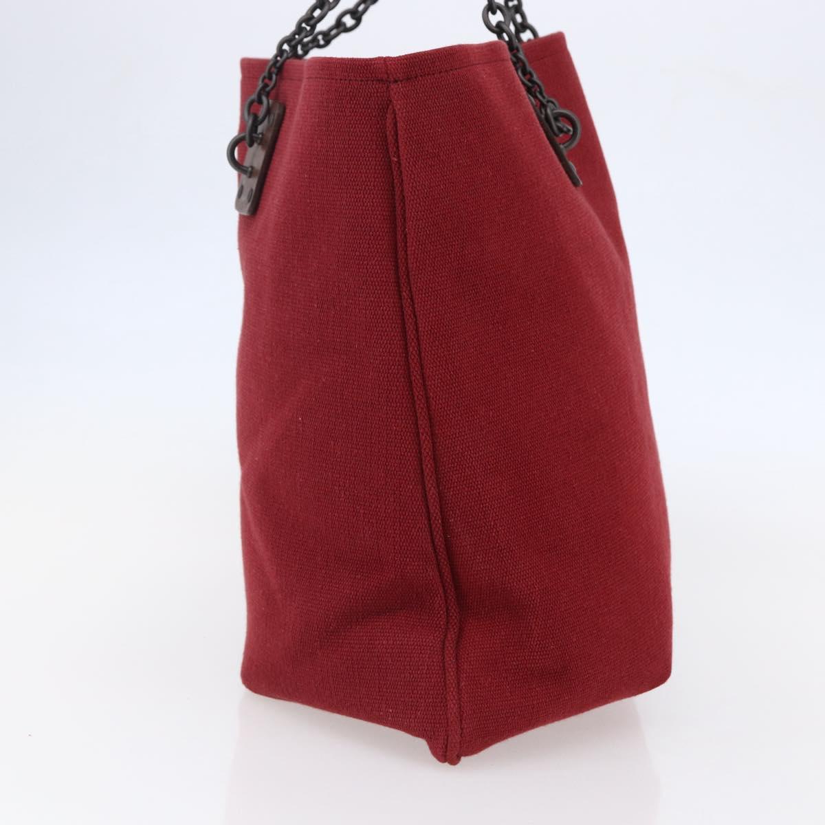 BOTTEGA VENETA Chain Tote Bag Canvas Outlet Red Auth bs29902