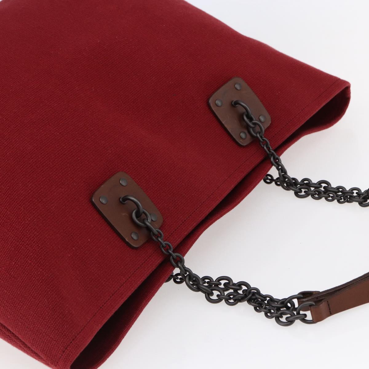 BOTTEGA VENETA Chain Tote Bag Canvas Outlet Red Auth bs29902