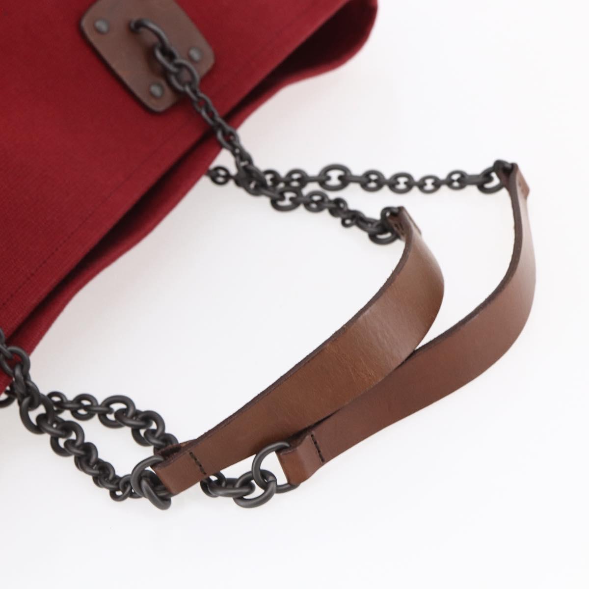 BOTTEGA VENETA Chain Tote Bag Canvas Outlet Red Auth bs29902