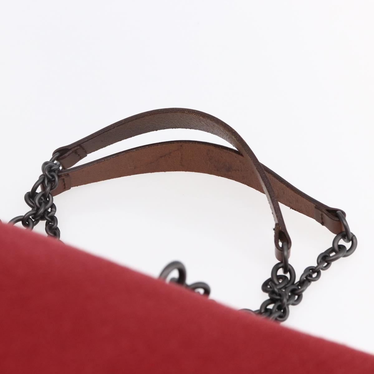 BOTTEGA VENETA Chain Tote Bag Canvas Outlet Red Auth bs29902