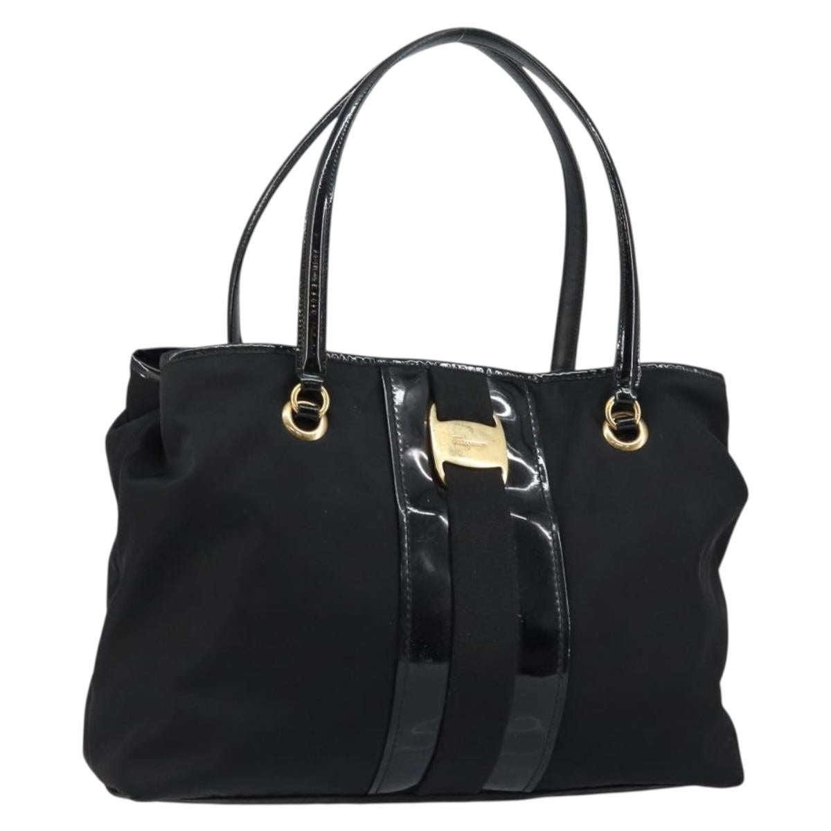 Salvatore Ferragamo Tote Bag Nylon Black Gold Auth bs29903