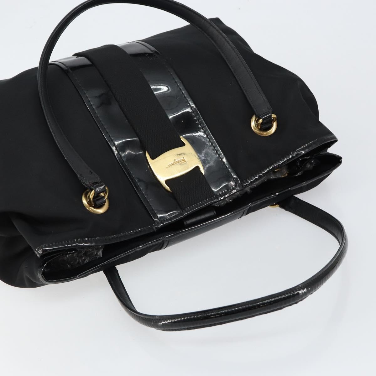 Salvatore Ferragamo Tote Bag Nylon Black Gold Auth bs29903