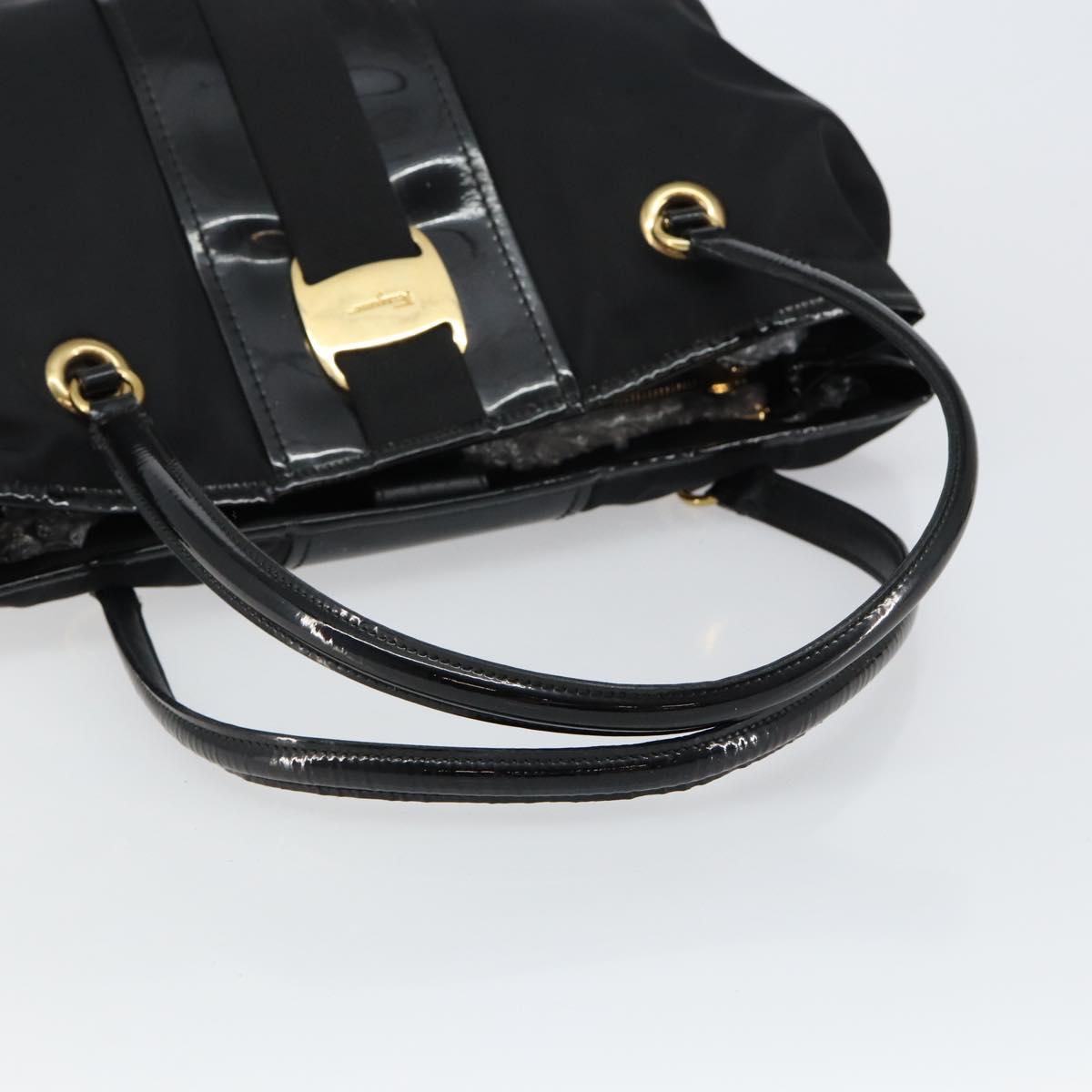 Salvatore Ferragamo Tote Bag Nylon Black Gold Auth bs29903