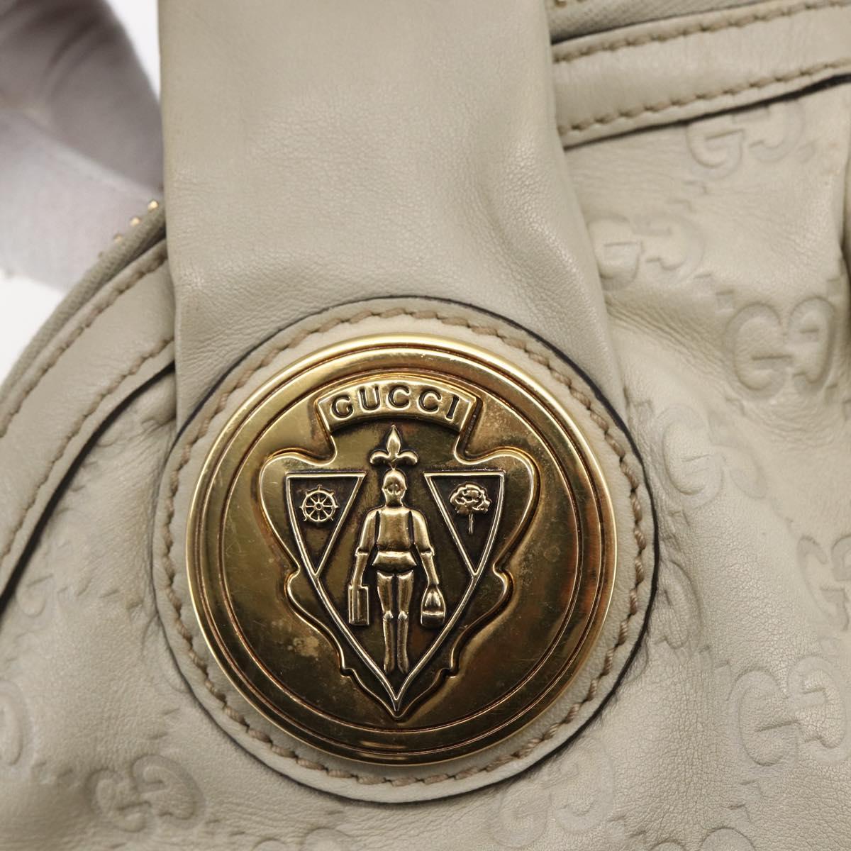 GUCCI GG Canvas Guccissima Historia Bag Leather White Gold 197019 Auth bs29904