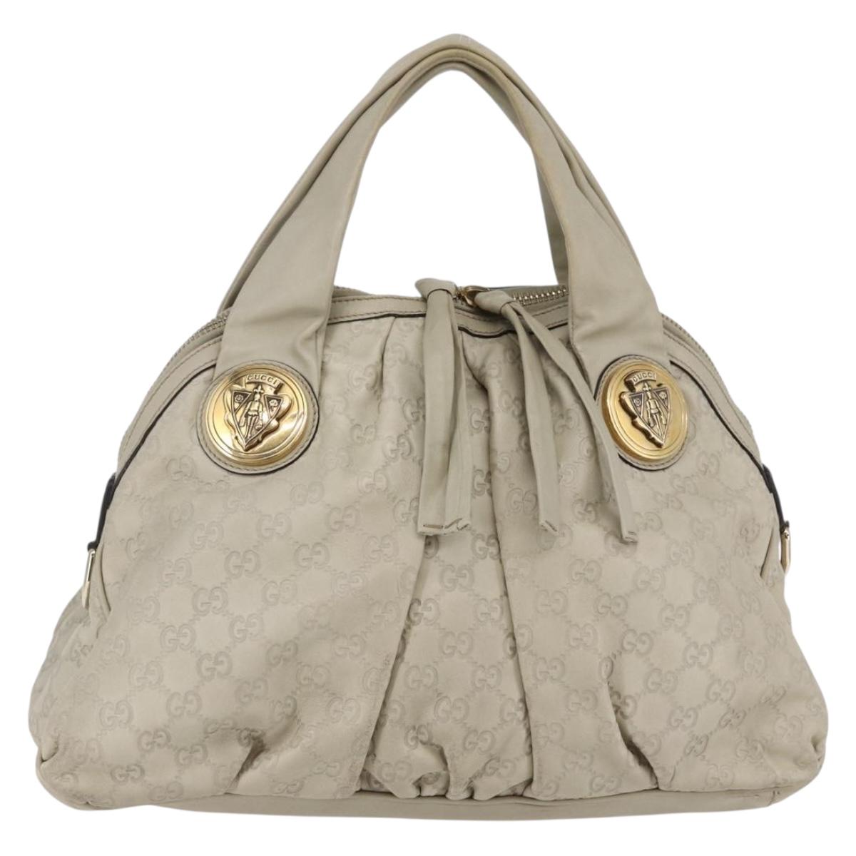 GUCCI GG Canvas Guccissima Historia Bag Leather White Gold 197019 Auth bs29904