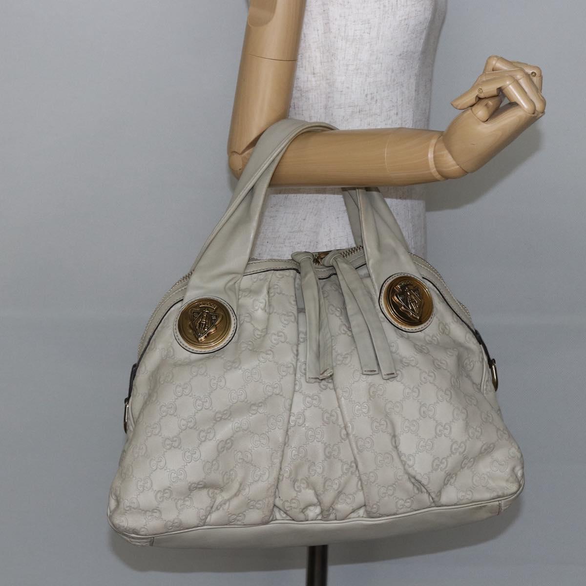 GUCCI GG Canvas Guccissima Historia Bag Leather White Gold 197019 Auth bs29904