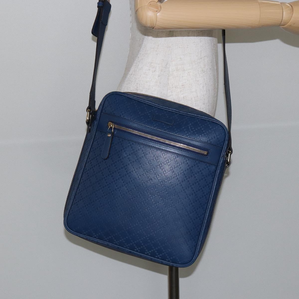GUCCI Diamante Shoulder Bag Leather Blue Gold 201443 Auth bs29905