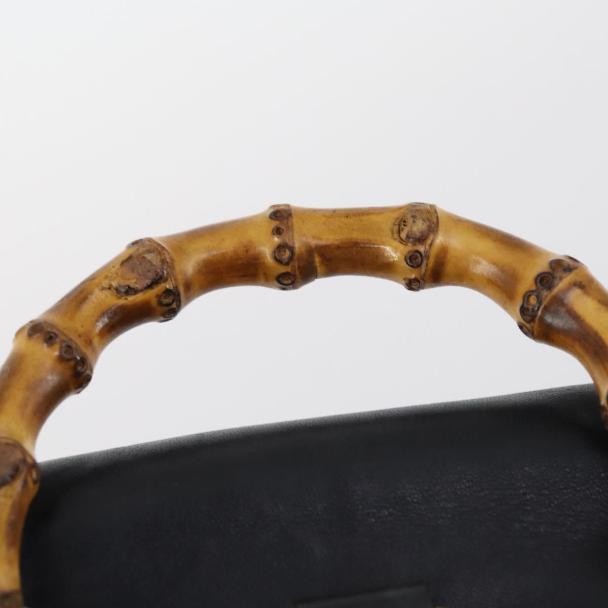 GUCCI Bamboo Backpack Leather Black Gold 003 2058 0030 Auth bs29906