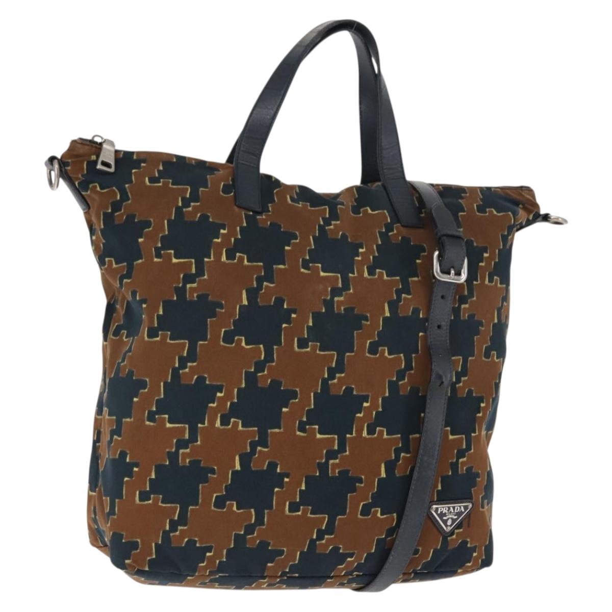 PRADA Tote Bag Canvas 2way Navy Brown Auth bs29907